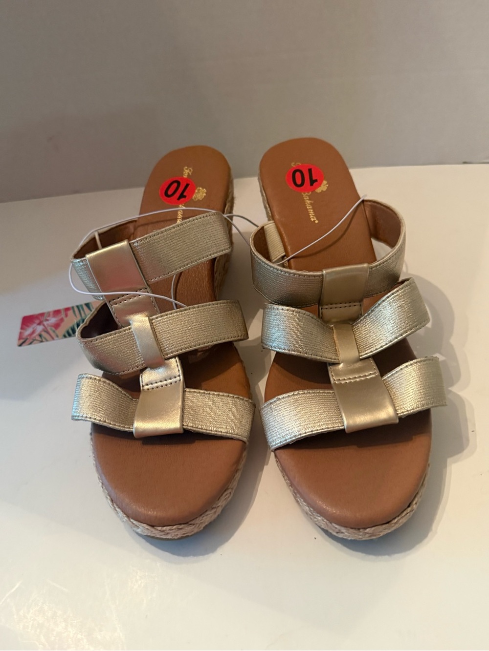 Tommy Bahama Metallic Gold Strappy Wedge Sandals Women’s 10 NEW